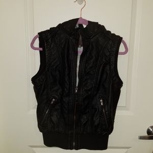 Leather vest with hood